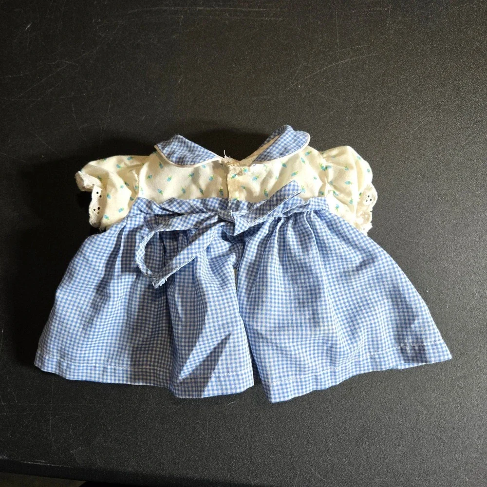 Vintage Cabbage Patch Kids Doll Dress Blue Gingham Floral Eyelet Coleco 80s CPK